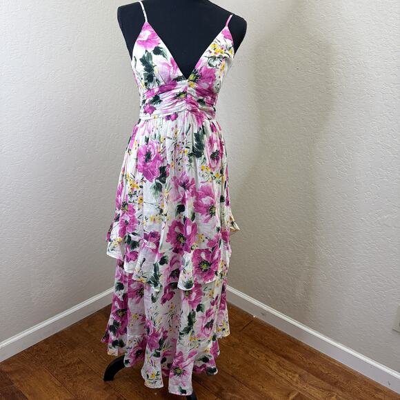 Abercrombie & Fitch Pink Floral Maxi Dress XSP Smocked Back Tiered NWT - Picture 1 of 7